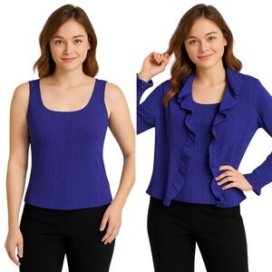 2PC‎ Caeliann Ruffle Pleated Cardigan Tank Top Set Purple Women's Size L/XL New